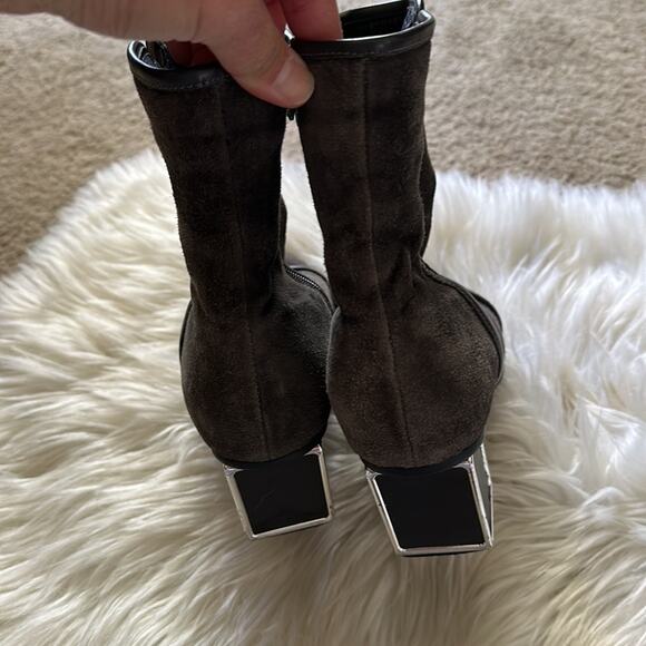 Brown/Gray Suede Block Heel Boots Size 7 - Picture 4 of 9